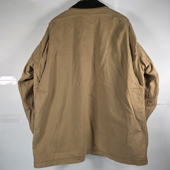 Vintage LL BEAN Tan Chore Jacket XL Canvas Barn Coat Removable Plaid Lining - Picture 3 of 16